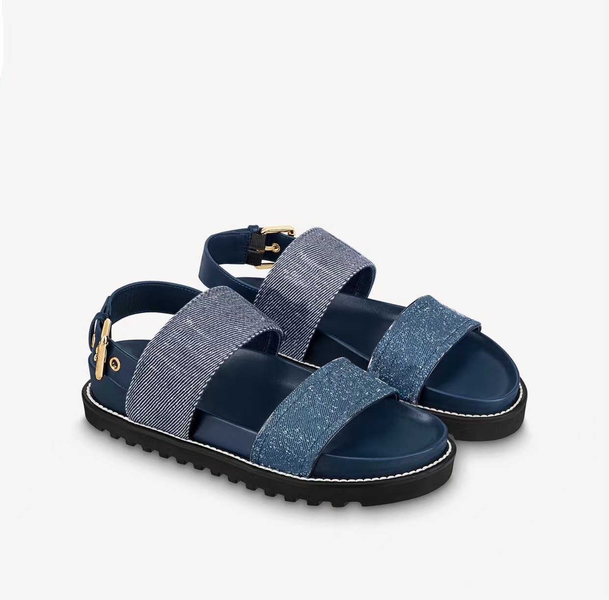 

Paseo Comfort Flat Sandals Denim Straps Raised Rubber Soles Women Fashion Summer Beach Slides, Denim blue