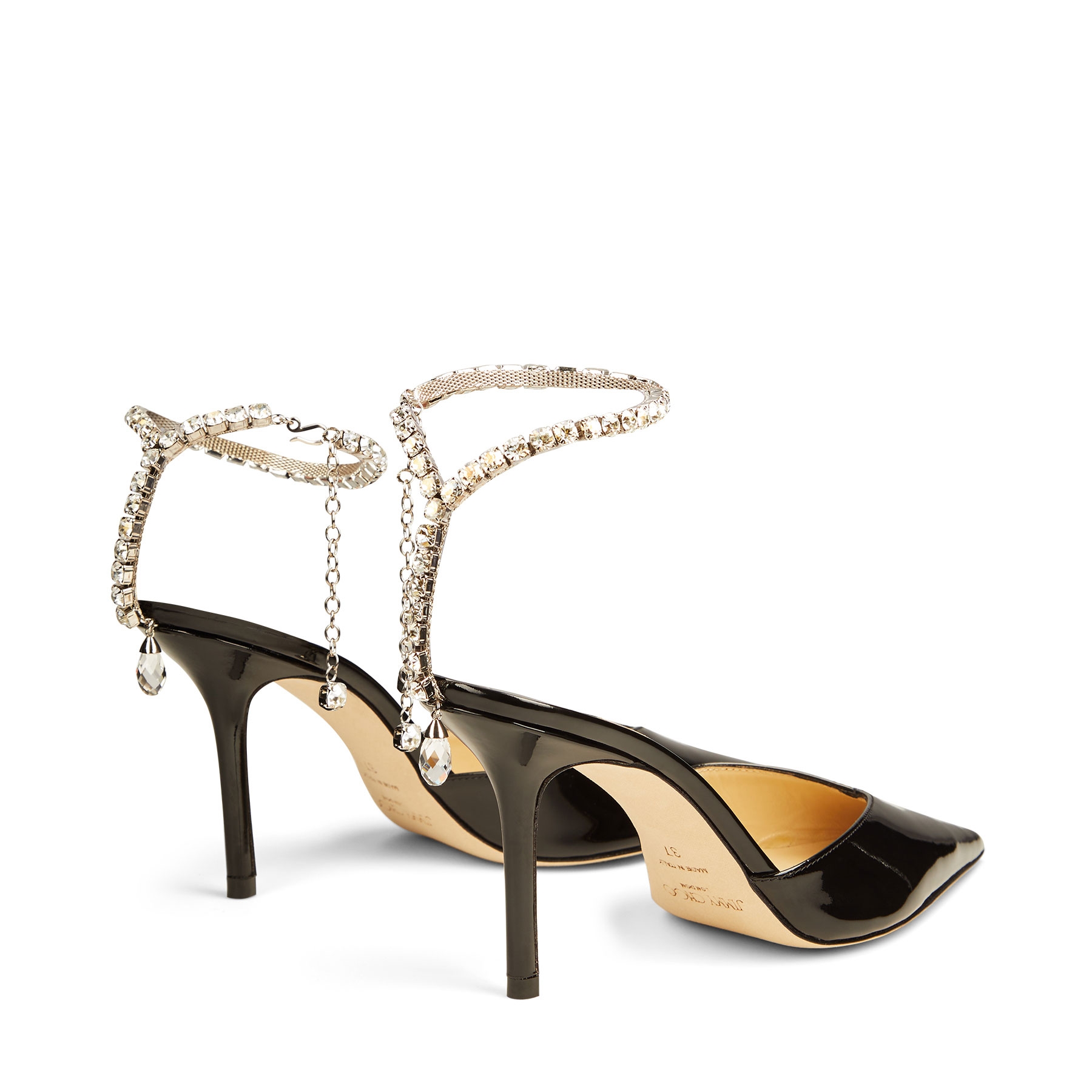 

22S SAEDA 85 Bing 100 Pumps in Linen Black and White Patent Leather with Crystals