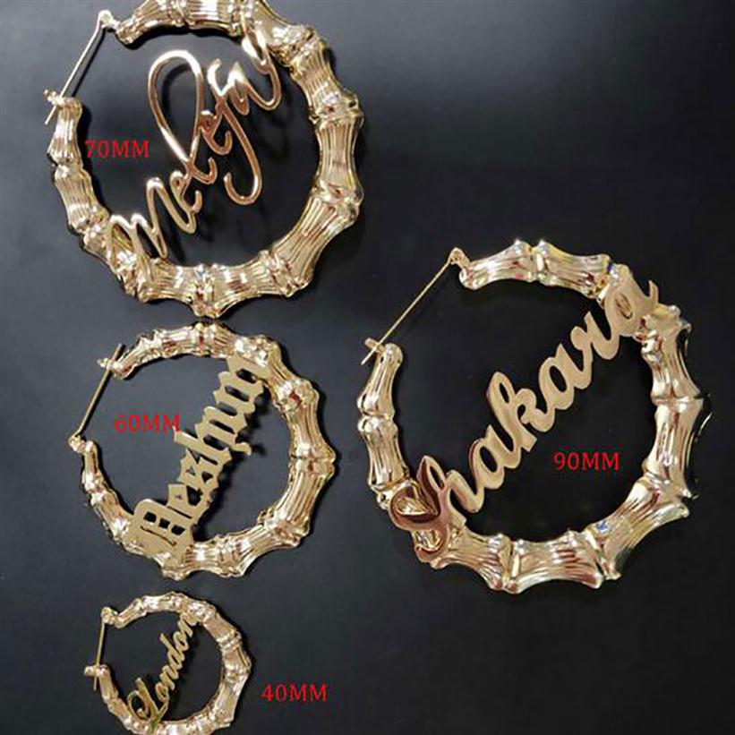 

drxjewelry 30mm-100mm Hiphop Customized Name Earrings Bamboo Style Stainless Steel Custom Earring for Women Gift243V