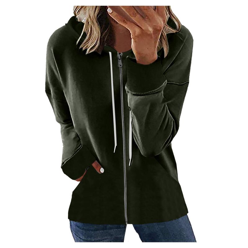 

Women' Jackets Women Casual Solid Long Sleeve Full Zip Pocket Hoodie Loose Teen Girls CoatWomen, Green