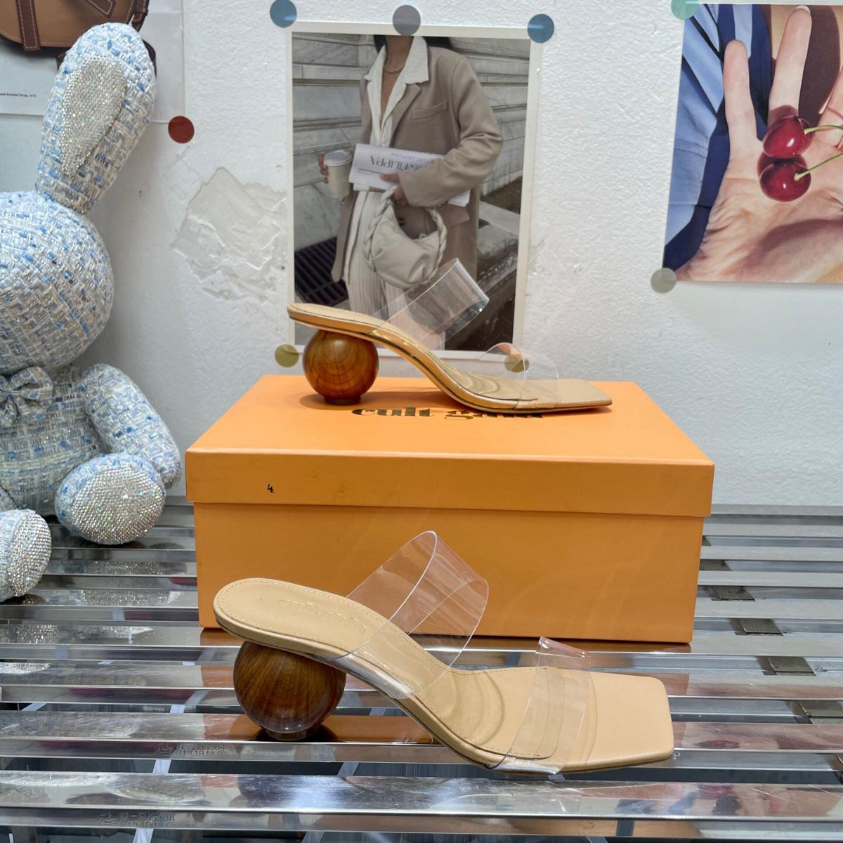 

Clear PVC wood Dual-Band Sphere Heeled Sandals Cult Gaia Nhu slippers chunky mules mid-heels shoes slip on slides open toe shoe women luxury designers factory footwear, As shown