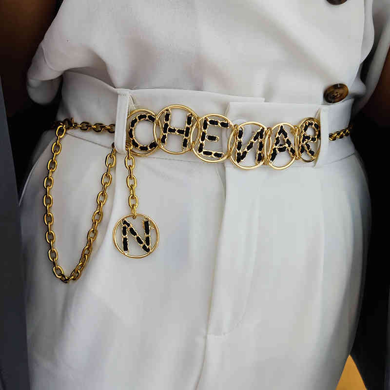

Belts Gold Chain For Women Luxury Silver Metal Jeans Belt Long Thin Letter Ceinture Femme Punk Cummerbunds Waistband AU3U, Black