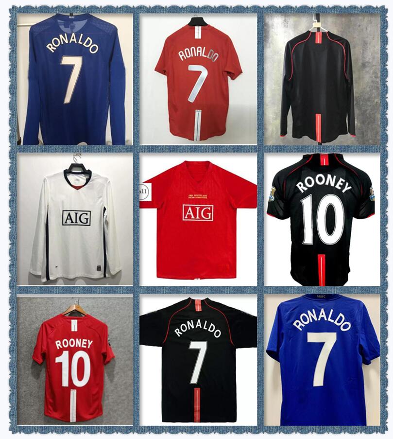 

2007 2008 2009 Manchester Retro red Home Soccer Jersey uNiTeD 7# Ronaldo Long sleeve 07 08 09 MAN #10 Rooney #11 Giggs #18 Scholes uTd Football Shirts, Multi