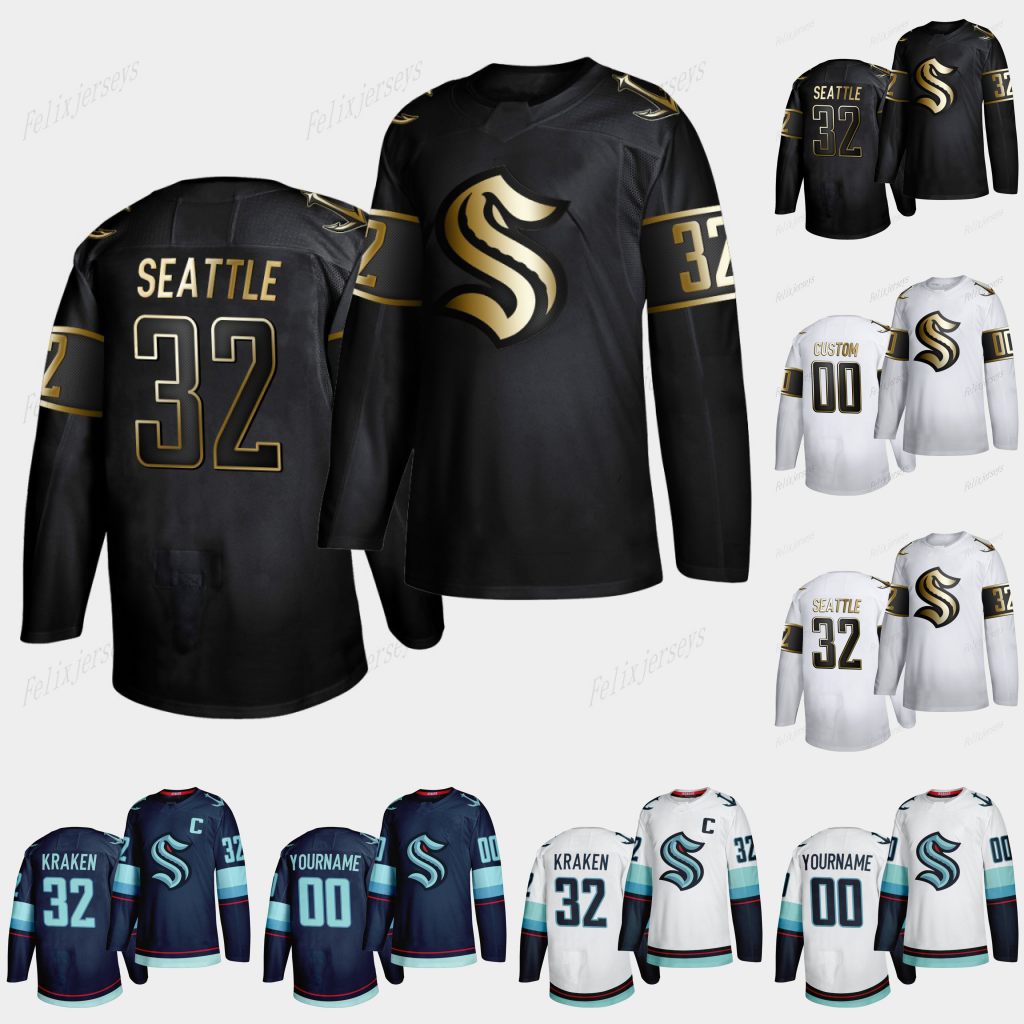 

Women Seattle Kraken Golden Edtion Jersey 32th New Team Custom Home Road Jersey Double Stitched Any Nunber Any Name Ice Hockey Jersey, Road jersey mens s-xxxl
