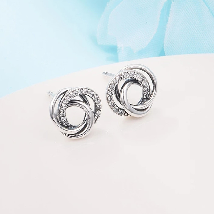 

Authentic 925 Sterling Silver Family Always Encircled Stud Earrings luxury for Women 2022 New Mother's day Girls Fit Pandora Fashion Jewelry Brincos 291076C01
