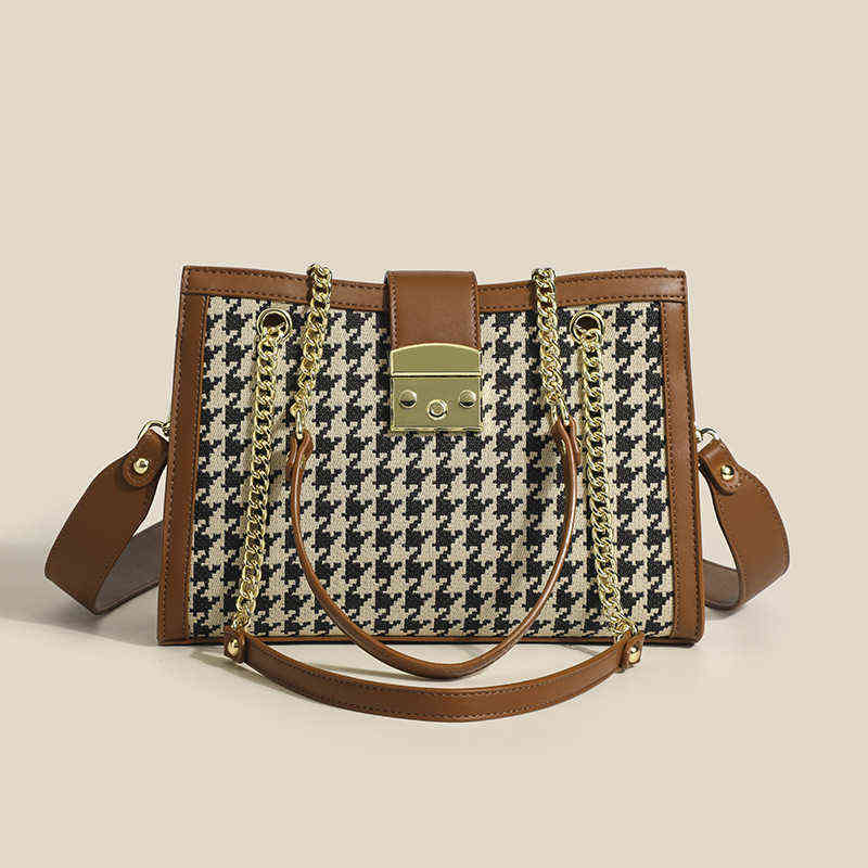 

Evening Bags Portable Thousand Bird Lattice 2022 French Minority Shoulder Net Red Live Broadcast Fashion Women's Bag, Checkerboard brown