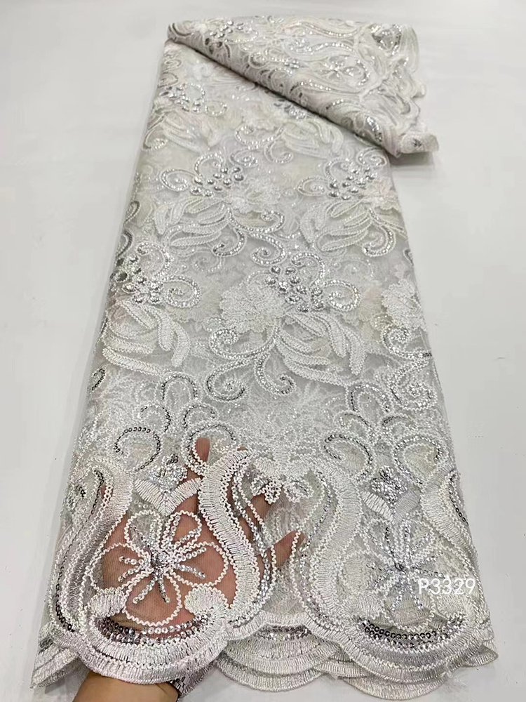 

5 Yards African Lace Fabric 2022 High Quality Sequins Net Embroidery French Wedding Tulle Lace Fabrics For Sewing Clothes P3329