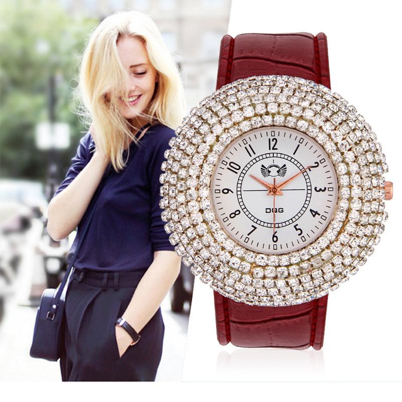 

Wristwatches DQG 48mm Big Dial Luxury Diamond Fashion Watch For Women 2022 Design Ladies Leather Band Quartz Watches Clock, Brown