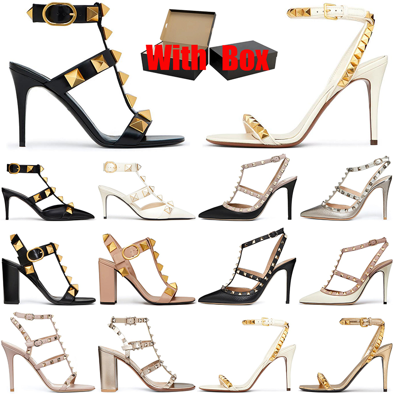 

With Box designer heels womens luxury dress shoes high Glitter Rivets triple black nude pink white Patent leather suede party wedding shoe size 35-42 hotsale, #12