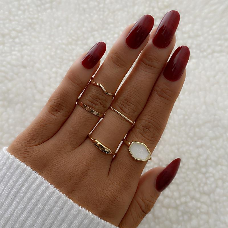 

Cluster Rings Korea Vintage Stacked 5pcs/set For Women White With Sequins Stone Slim Geometry Trendy Gold Finger Ring Party JewelryCluster