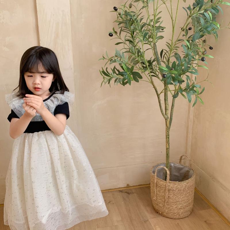 

Girl's Dresses Baby Girl Princess Dress 2022 Summer Girls Turn-down Collar Sparkle Tulle Maxi Long Children Clothing 2-11Year, Black