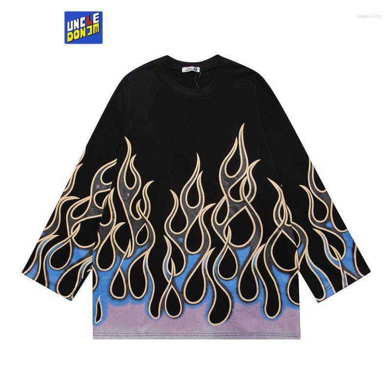 

Men's T-Shirts Flame Graphic T Shirts Street Wear Oversized Shirt 2022 Arrival Vintage Tops Tees DropMen's Bles22, Black