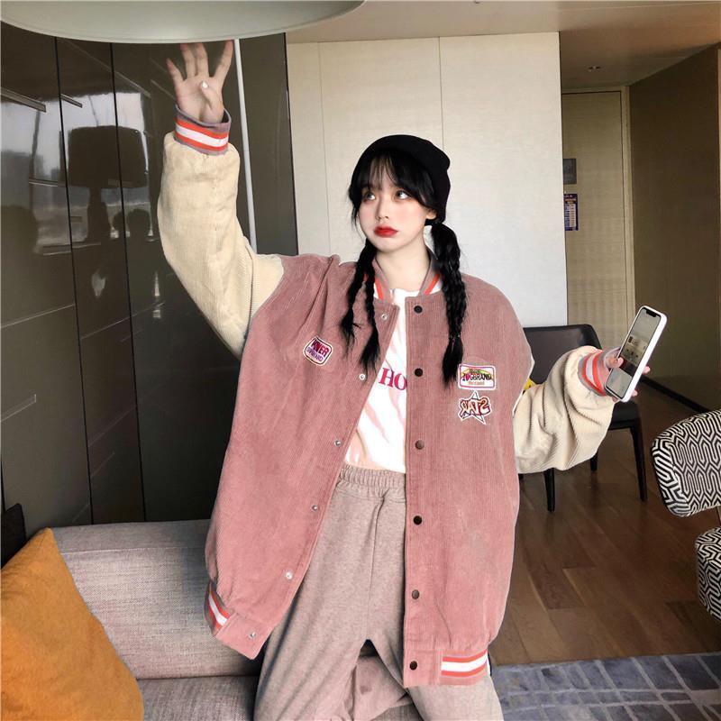 

Women' Jackets Jacket Women Fashion Corduroy Long Coat Bomber Baseball Uniform Casual Loose Harajuku Gothic Clothes Female Ladies Streetwea, Blue