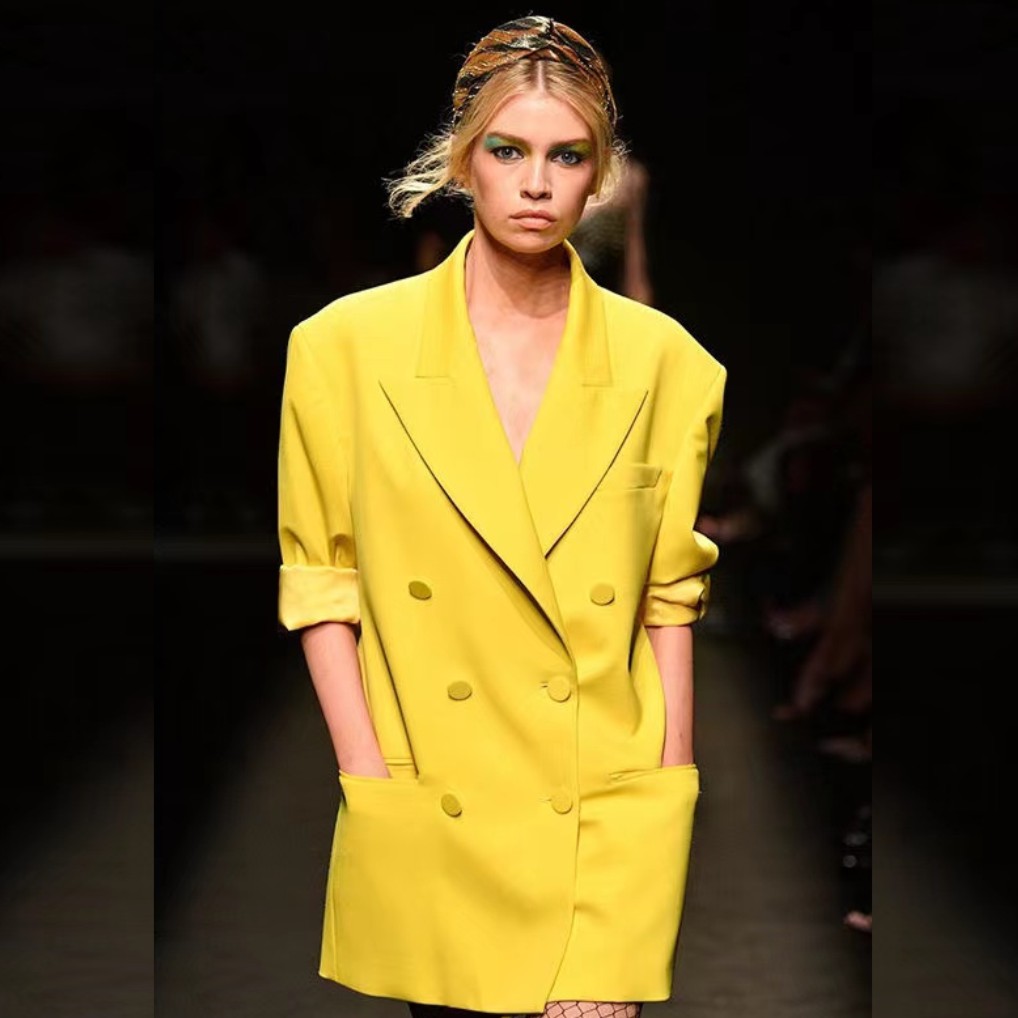 

B106 Women' designer blazers Clothing Classic Summer Women Yellow Blazer Custom Made Double Breasted Loose Coat Fashion Streetweat Catwalk Peaked Lapel Sexy