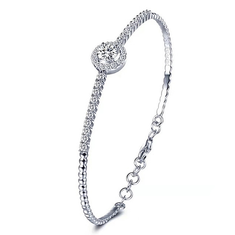 

0.5CTW Lab Moissanite Diamond Chain Bracelet Adjustable Sterling Silver 925 Wedding Jewelry Hand Bracelets for Women