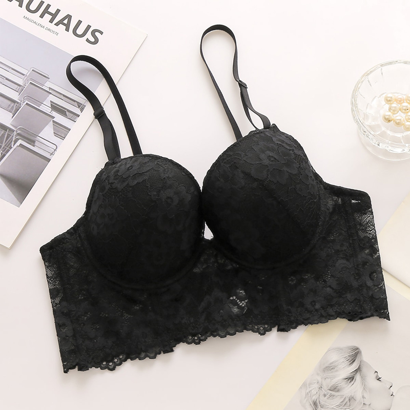 

All Seasons Ladies Sexy Lace Bra Gathered Anti-sagging Adjustable Breast Lift B6107., Black