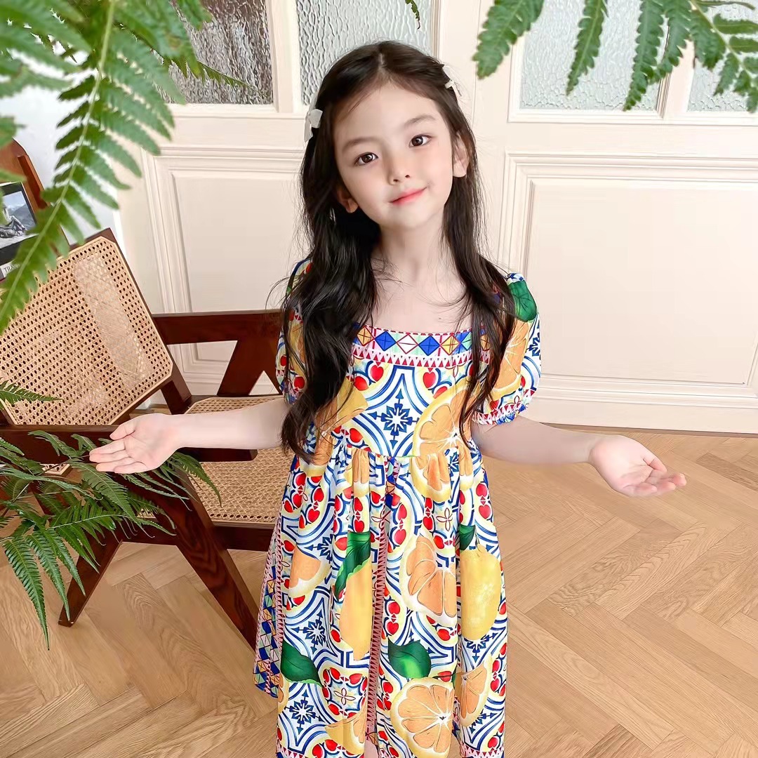 

flower lemon dresses kid girl wedding style clothes set 90-160cm fashion designer boutique cloth wholesale popular 2022, Customize