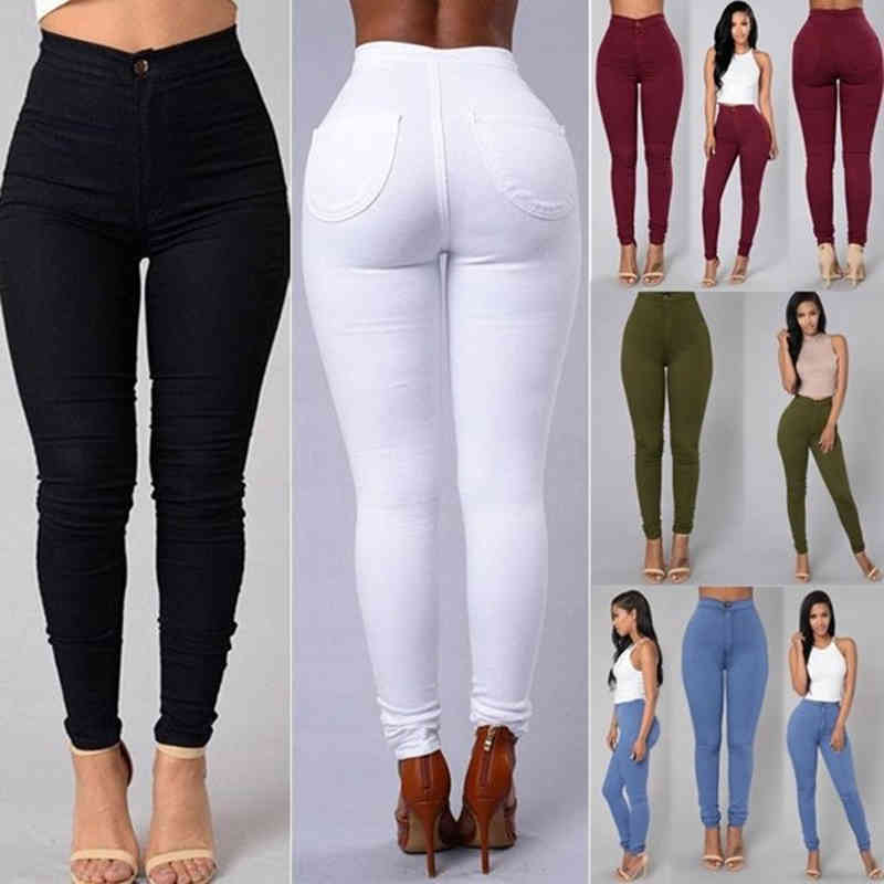 

Women Solid Color Stretchy Jeans Casual High Waist Skinny Pencil Pants Fashion Slim Butt Lift Legging Black Trousers Plus Size, Blue