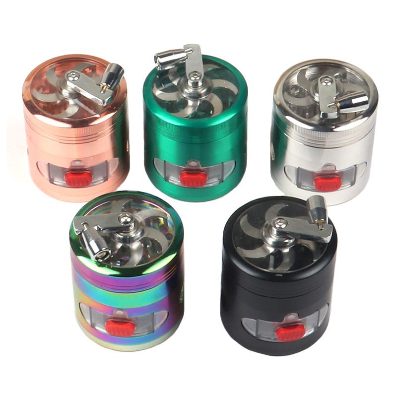 

Hand crank 63mm 4layer metal hand crank dry herb tobacco grinder metal handle grinders for tobacco herb grinder