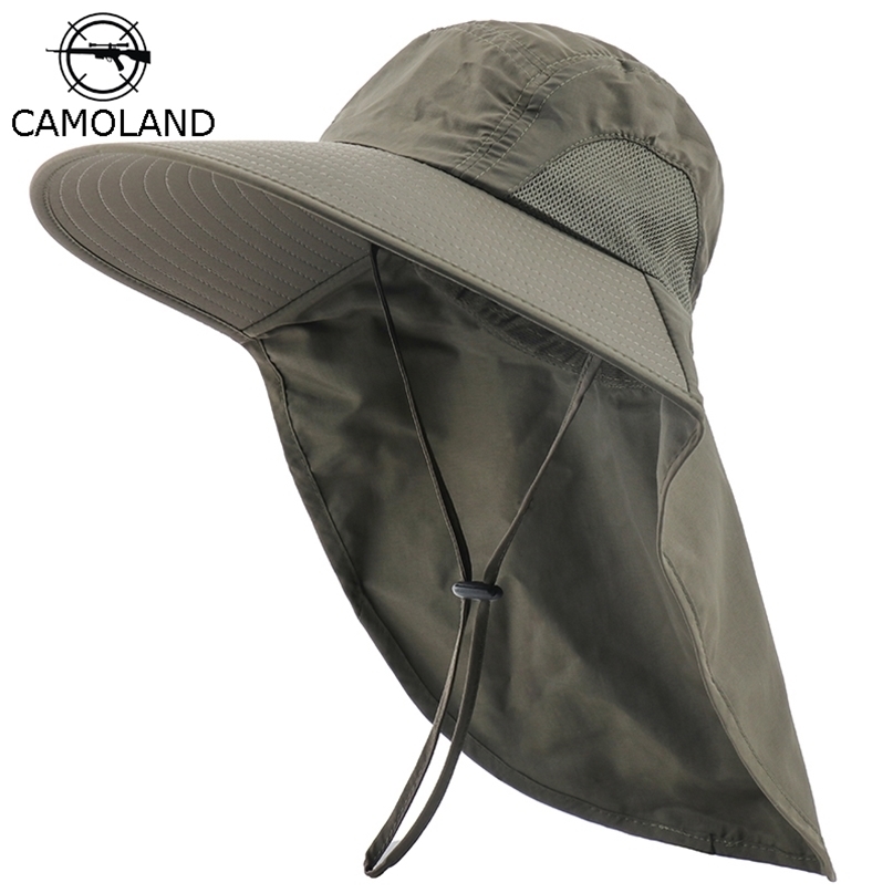 

CAMOLAND Summer UPF 50 Sun Hat Women Men Waterproof Bucket Hats With Neck Flap Outdoor Large Wide Brime Fishing Hat 220519, Dark grey