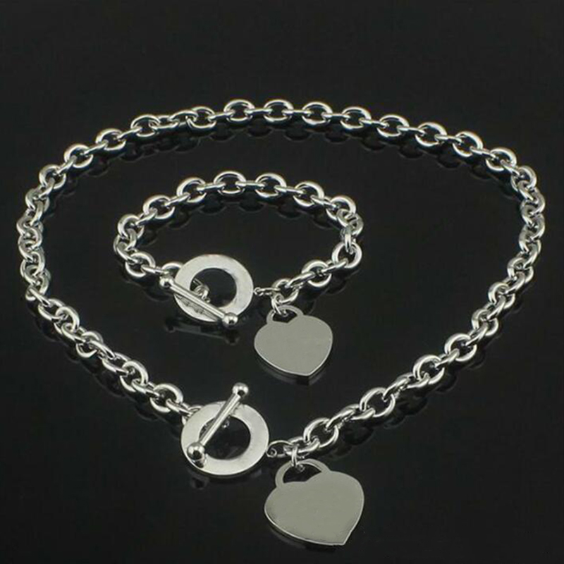 LOVE Heart Necklace Bracelet Sets with box 925 Silver Birthday Christmas Gift designer jewelry Wedding Statement Pendant bracelets Necklaces Bangle