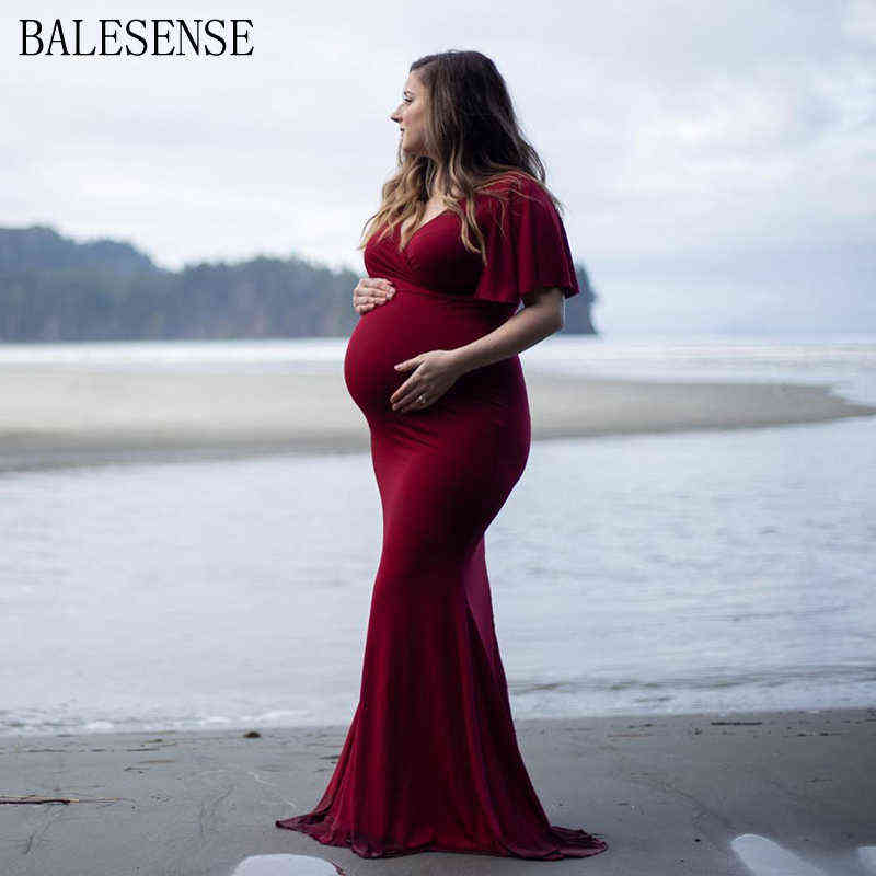 

Pregnant Women Baby Shower Dress Maternity Dresses For PhotoShoot Long Dress Elegant Ruffles Sleeve Maxi Gown Photography Dress G220418, Wine red