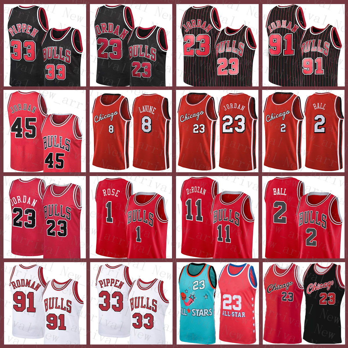 

Chicago''Bulls''Men 8 33 91 Michael Lonzo Ball Demar DeRozan Derrick Rose Basketball Jersey 23 2 11 1 Zach LaVine Scottie Pippen Dennis Rodman 103