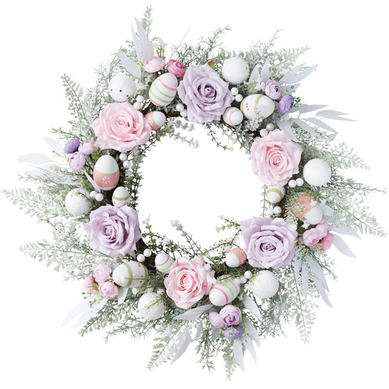 

Decorative Flowers & Wreaths Easter Wreath With Artificial Eggs For Front Door Wall Garden Spring Decoration, Light green