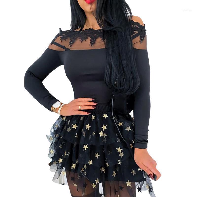 

Women Sexy Off Shoulder T-Shirt Tops Ladies Lace Long Sleeve Casual Skinny Siolid See Through Autumn Spring 2022 Women' Blouses & Shirts, As pic