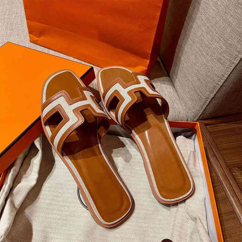 

H Slipper Herme Slippers orans sandal All Sheepskin Crocodile Women Wear 2022 Fashion Summer Cool Beach Flat Bottom have logo, White sheepskin