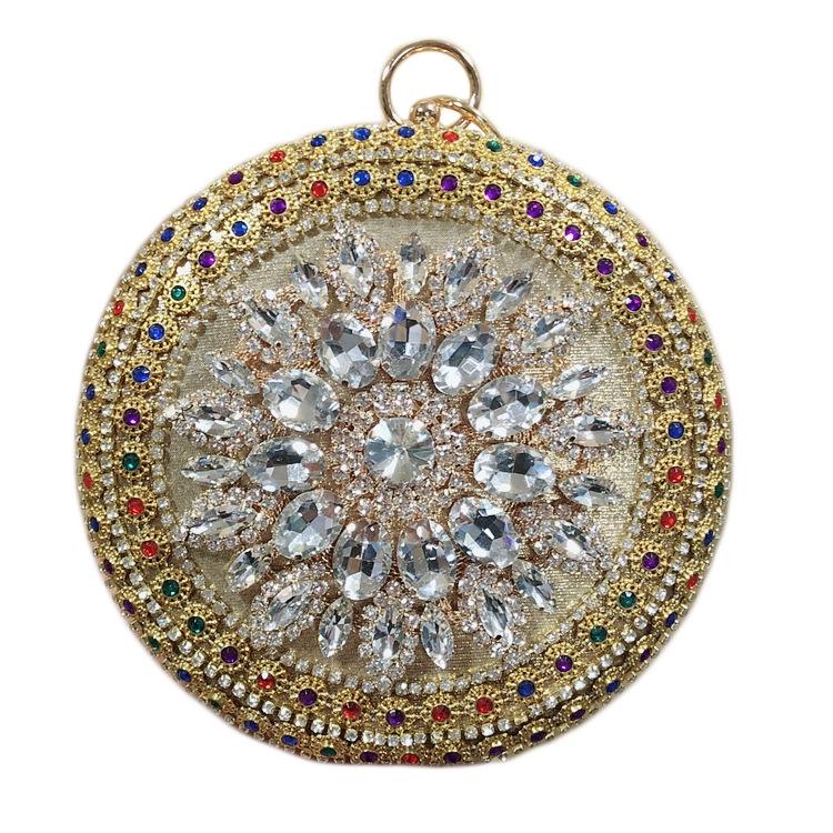 

Evening Bags Luxury Gold Silver Bling Crystal Diamond Flower Fashion Round Bag Ladies Handbag Wedding Party Day Clutches PurseEvening, Black