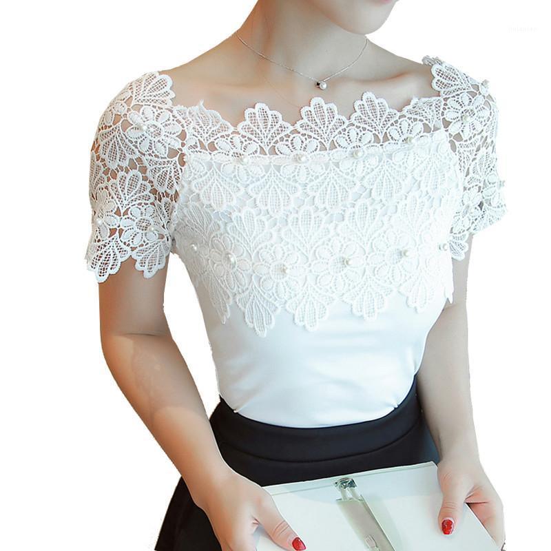 

Women's Blouses & Shirts Summer Short Sleeve Slash Neck Solid Women Shirt Korean Fashion Slim Sexy Bottoming Blouse Lace Top, Black