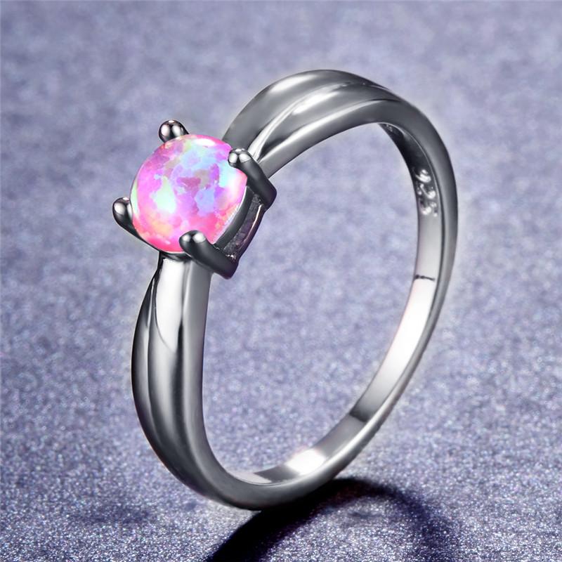 

Wedding Rings Purple Blue White Opal Ring Simple Fashion Round Stone Engagement Classic Silver Color For Women Boho JewelryWedding