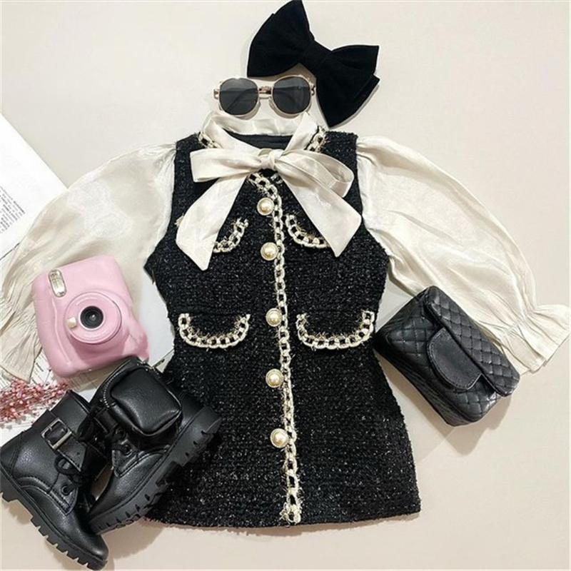 

Girl's Dresses 1-6Y Sweet Children Kids Baby Girls Dress Autumn Clothes Outfits Princess Bow Collar Long Sleeve Single-breasted A-line Dress, As pic
