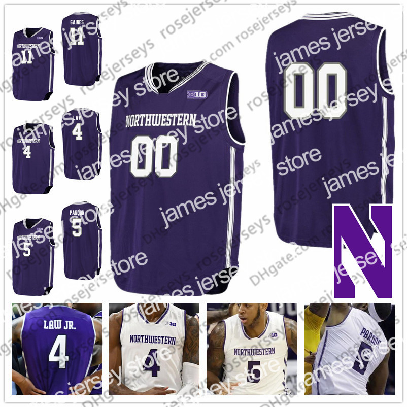 

College Basketball Wears Custom Northwestern College Basketball Purple White Any Name Number 4 Vic Law Jr. 5 Dererk Pardon 14 Ryan Taylor 21 AJ Turner Jersey