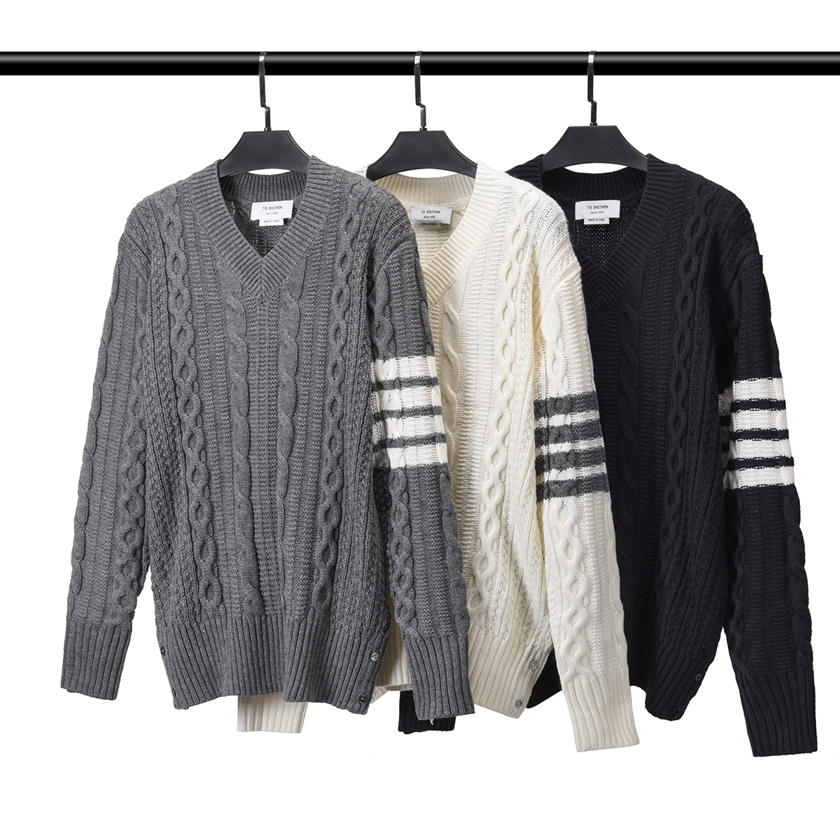 

Men's Sweater V-Neck Knit New Pullover Striped Twist Braid Women's Casual Wool Knit Jacket, Blue