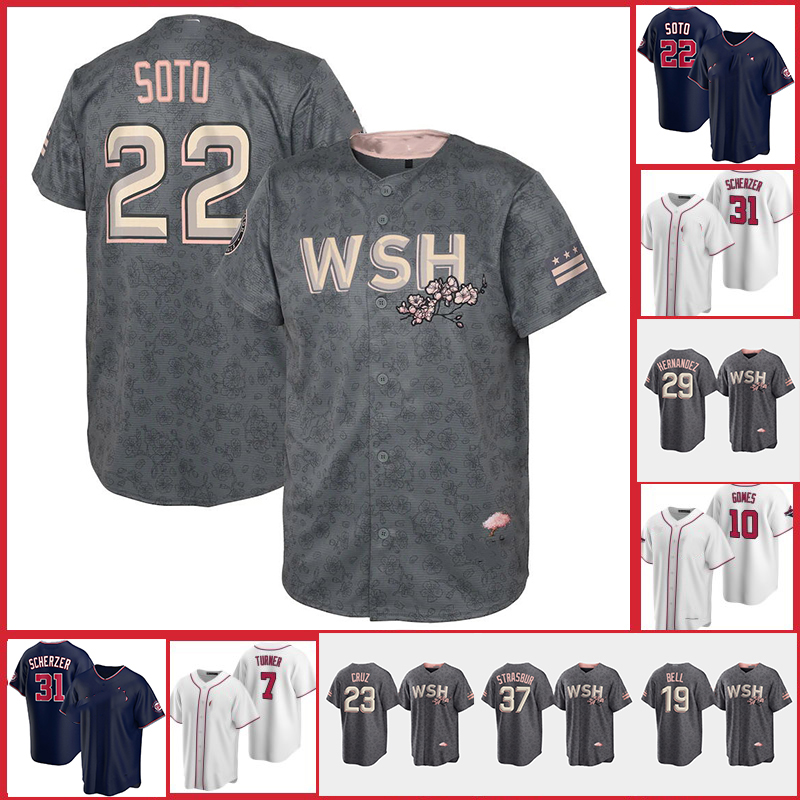 

22 Juan Soto Washington Baseball Jersey Carter Kieboom Josh Bell Nelson Cruz Stephen Strasburg Riley Adams Sean Doolittle Victor Robles Alcides Escobar, Custom cool base men jersey
