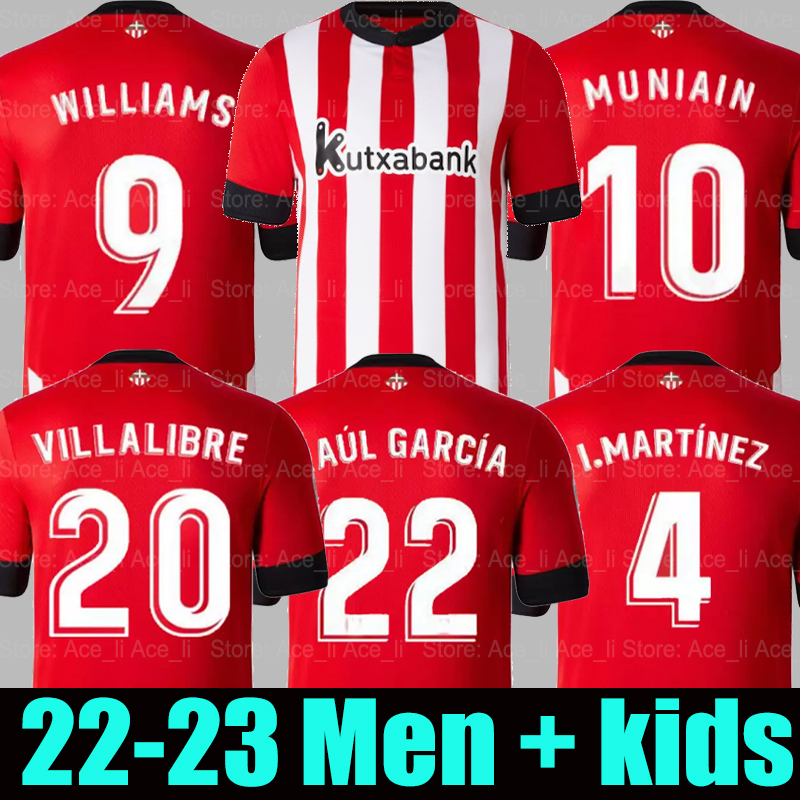 

22 23 Bilbao home soccer Jerseys away ESPANA 2022 2023 Camiseta de futbol I.LEKUE I.MARTINZ RAUL GARCIA jersey WILLIAMS MUNIAIN 10 RED men kids kit football shirts, 22-23 home