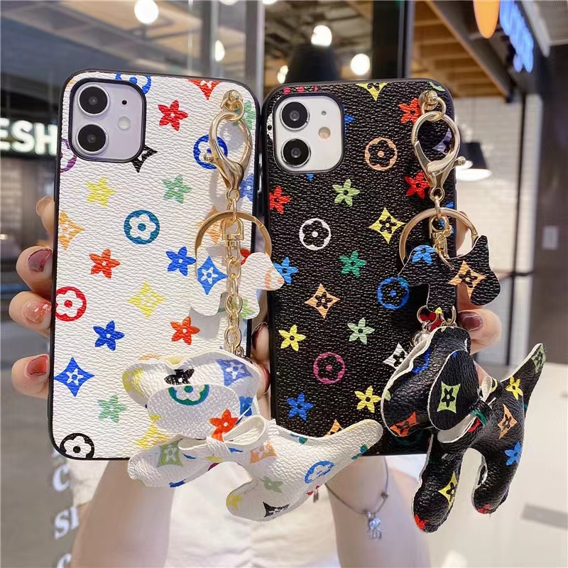 

Fashion designer with dog Trim phone case iPhone 14 13 Pro XS Max cases 11 12 Mini 11Pro XR 8P 8 7 Plus top Leather bracelet for huawei p30 mate30 p40, White bracelet