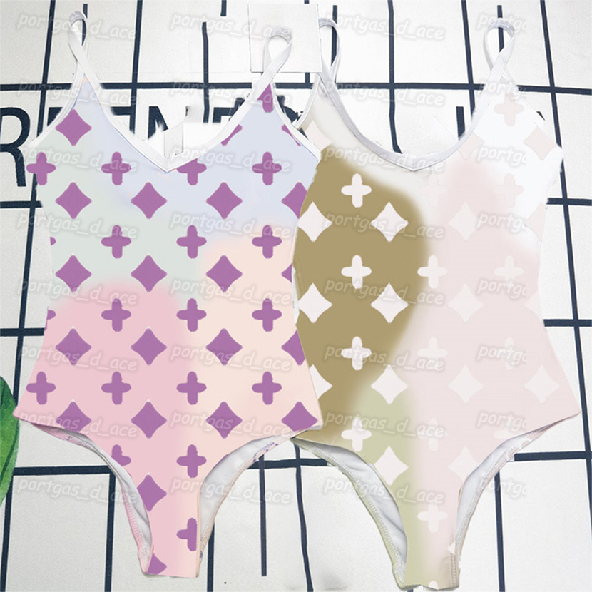 

Letters Womens Bathing Suit Gradient Color Girl One Piece Swimwear Sexy Backless Padded Push Up Swimsuit, White checker with label #20212346