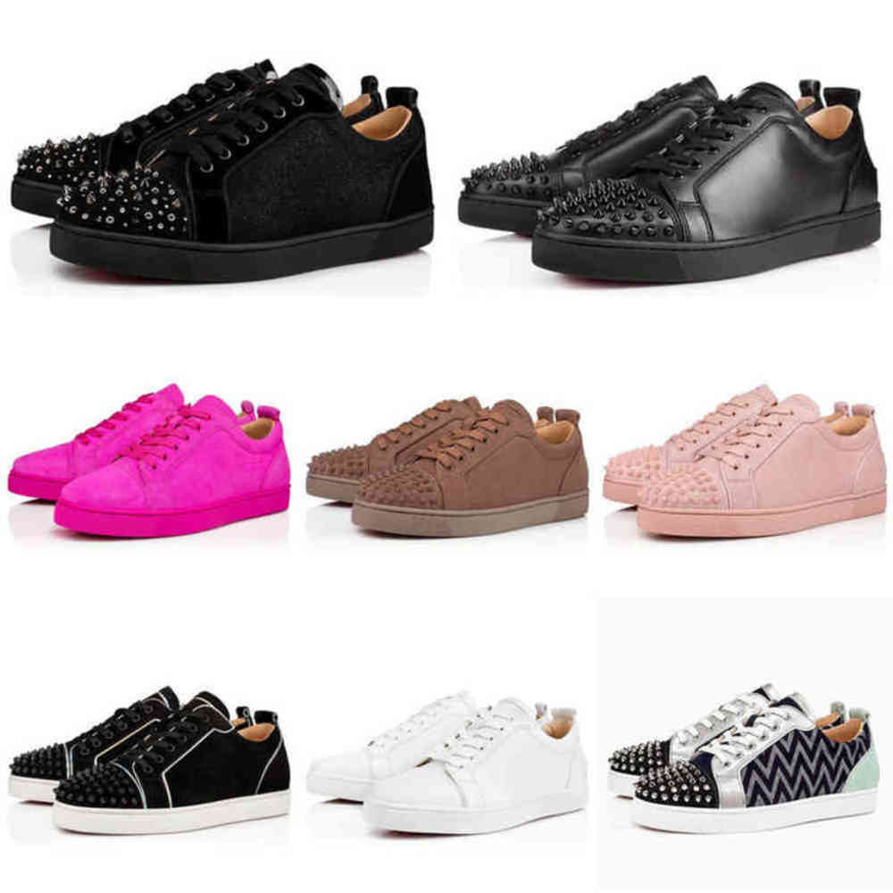 

Designer Red Bottom Casual Shoes Men Women Rivet Studs Flat Shoe Brand Fashion Popular ACE Sneakers Party Couple Leather Low Trainers WH9E, 32