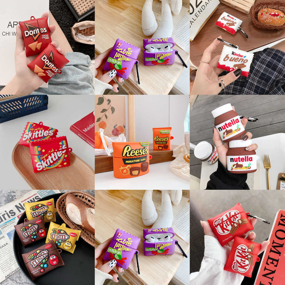 

3D Apple Earphone Cases for AirPods 1 2 Pro Case Cute Chip Snack Bag Soft Silicone Dragon Chocolate Protective Charging Box