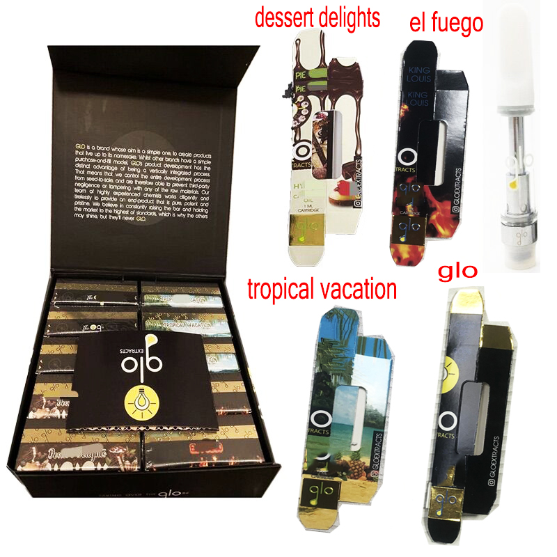 

New Glo Vape Cartridges Vapes Carts 510 Thread Oil Atomizer 1ml 0.8ml Empty Ceramic Coil E-Cigs Disposable Vaporizers Pen Custom Packaging OEM D8 BOX GLOS Extracts