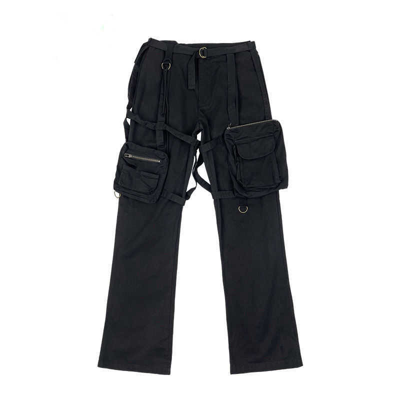

Men' Jeans Autonomous Raf Simons hanging bag pants pocket flared pants washed high street fashion men vibe wind work clothes loose pants men, Black