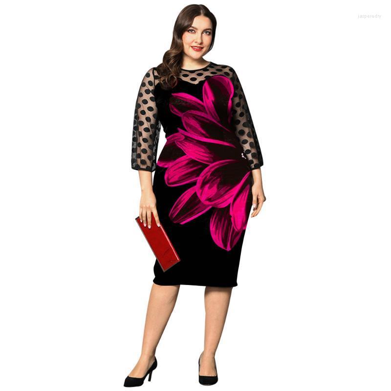 

Plus Size Dresses Summer For Women Black A-LINE Empire Mesh Spliced Dress Large Lady Sheer Sleeve Party Robe D30 Jasp22, Rose red