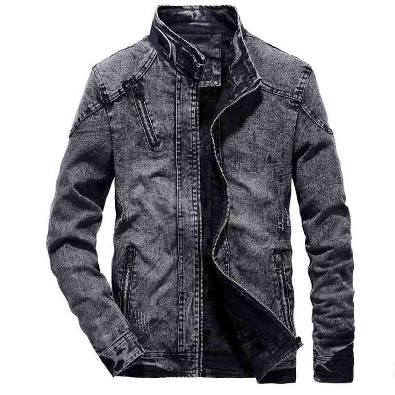 

Demin Jacket Men Autumn Winter Vintage Jeans Coat Casual Stand Collar Fleece Outerwear Slim Fit Blue Black Long Sleeve Jackets