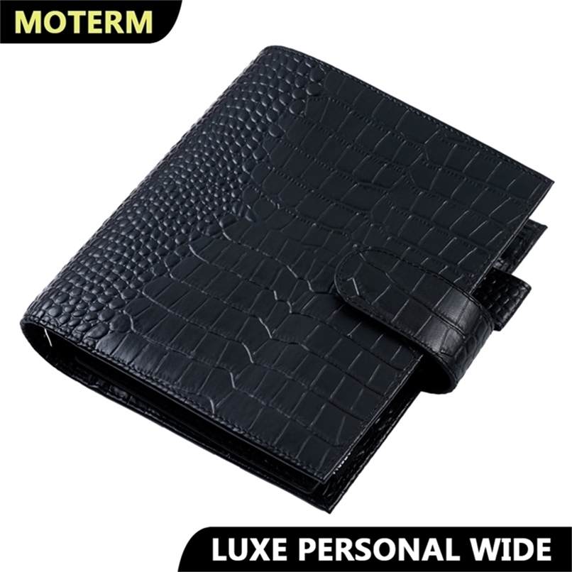 

Moterm Luxe Series Personal Wide Size Planner with 30 MM Silver Rings Croc Grain Leather Notebook Cowhide Organizer Agenda 220401