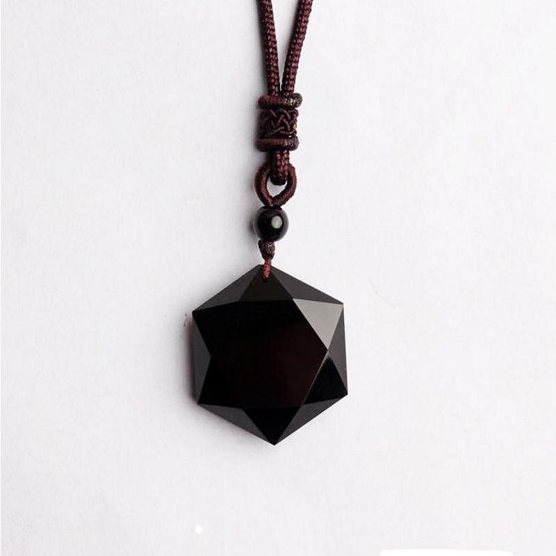 

Pendant Necklaces Wholesale Genuine Natural Obsidian Stone Pendants Six Stars Energy Sweater Chain Necklace Fashion Jewelry