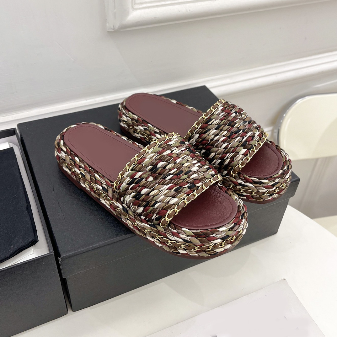 

Knit Designer Platform Flip-Flop Slippers Comfortable Sandals Designer Women Shoes 2022 New, Color 5