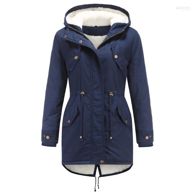 

Size -5XL Women' Winter Jacket Hooded Collar Wool Liner Keep Warm Coat Women Drawstring Waist Cotton Female Jacket1 Guin22, Black